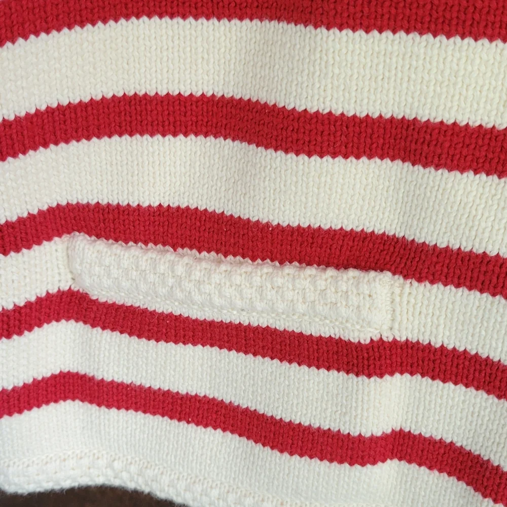 100% Cotton Superb Quality Luxurious Red and White Striped Cardigan Heavy & Warm - Picture 7 of 13